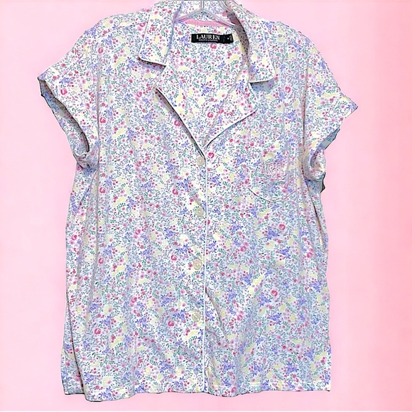 Lauren Ralph Lauren Classic Cotton Blend Soft Pajama Sleepwear Top Short Sleeve - Picture 1 of 11